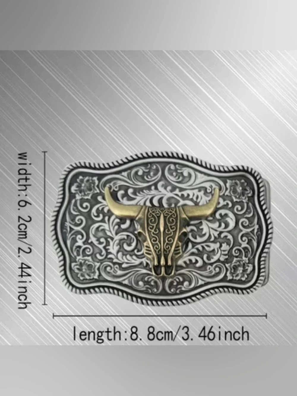 Western Belt Buckle Decorative Bull Skull in Antique Gold and Silver